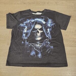 Skull And Bats Horror Shirt Youth Large Reaper Skeleton Graphic Halloween‎